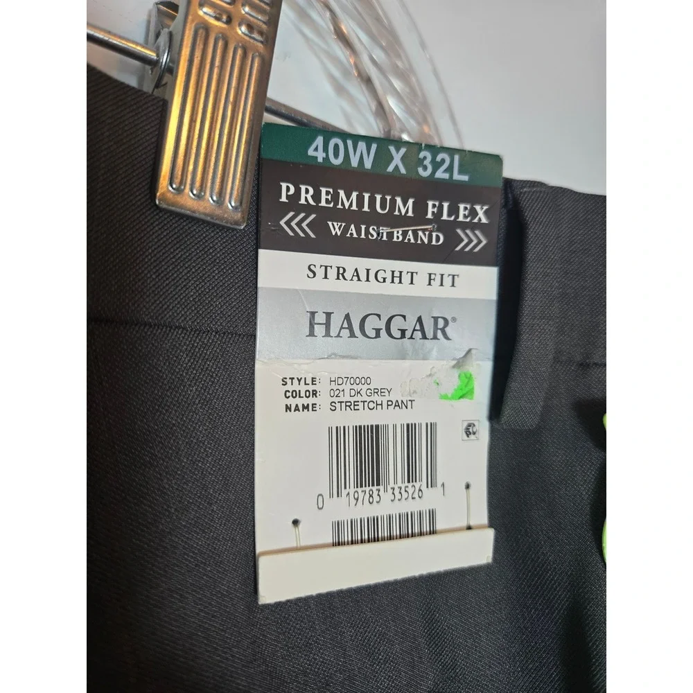 Haggar Men 40x32 Premium Flex Straight Fit Dress Pants Dark Grey Stretch HD70000